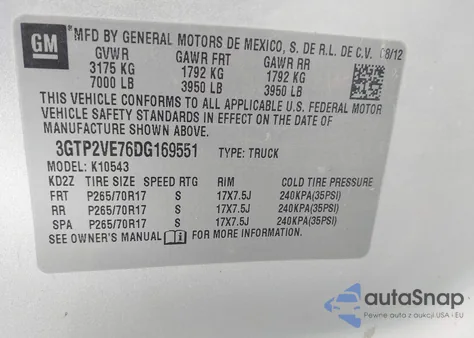 2013 GMC Sierra 1500 Sle from USA, damaged, VIN 3GTP2VE76DG169551